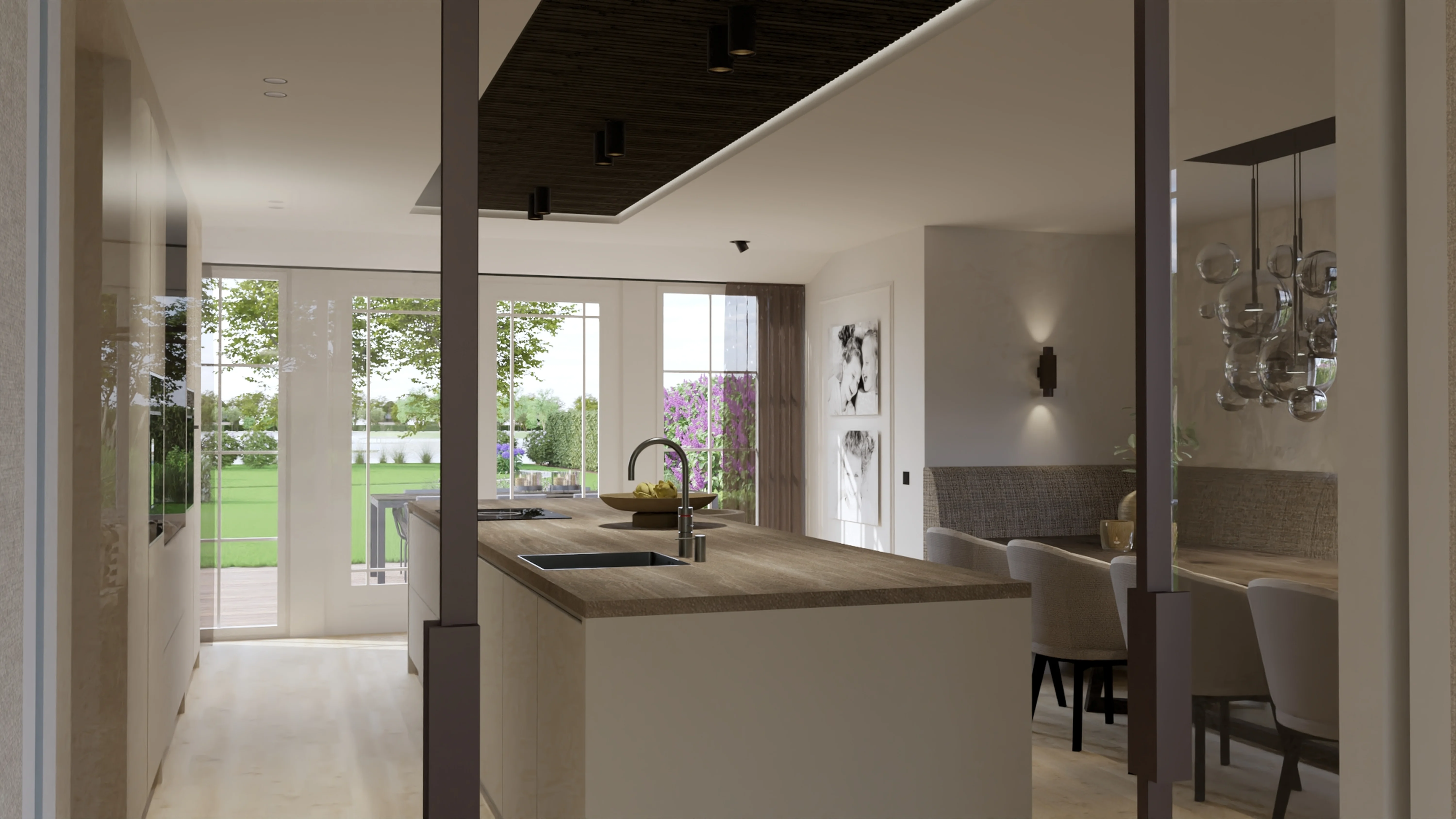 Stijlvolle Villa Reeuwijk - Luxe keuken met kookeiland en tuinzicht